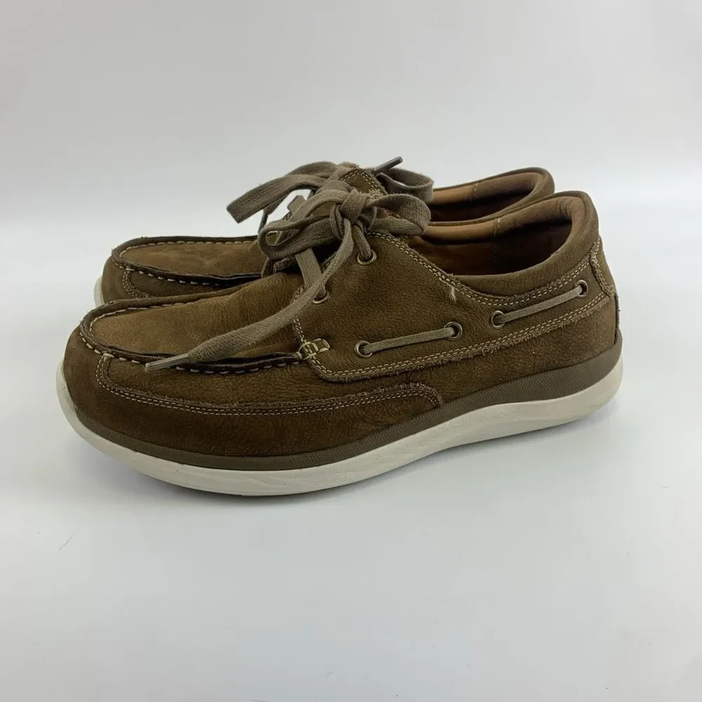 Propet Pomeroy Boat Shoe Brown Timber Leather Lace Up Casual Mens 8.5 XX (5E)
